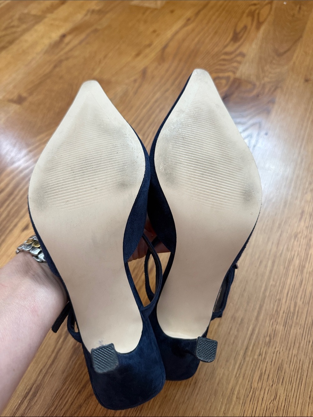Steve Madden Brecki Navy Suede Ankle Strap Heels Size 8 Pointed Toe - Picture 7 of 9